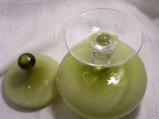 EMPOLI CASED GLASS LIME GREEN CANDY JAR,  APOTHECARY,  CIRCUS TENT,  PEDESTAL,  ITALY 3