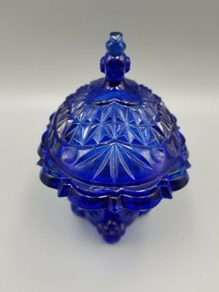 Cobalt Blue Glass Bird Footed Covered Candy Dish Bowl 2