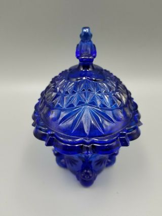 Cobalt Blue Glass Bird Footed Covered Candy Dish Bowl 4