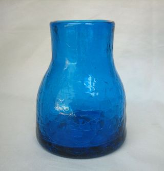 Blenko Blue Crackle Glass Vase Mid Century