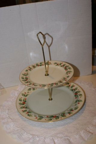 R.  H.  Macy Co.  - All The Trimmings 6283 Holly - 2 Tier Tidbit/desert Plates