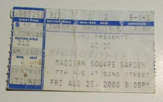 2000 Aug 25 Ac/dc Concert Ticket Stub Vg 4.  0 Madison Square Garden Nyc