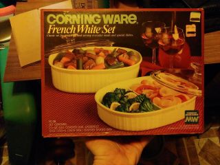 Vintage Corning Ware French White Oval Casserole Dish 2pc Set Fc - 26