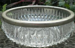Art Deco Davidson Etched Base Glass Bowl Silver Edge Peaky Blinders Era 1920s