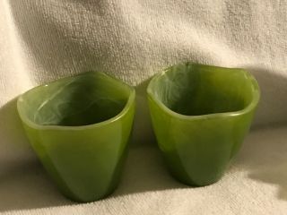 2 X Party Lite Green Glass Candle Holders