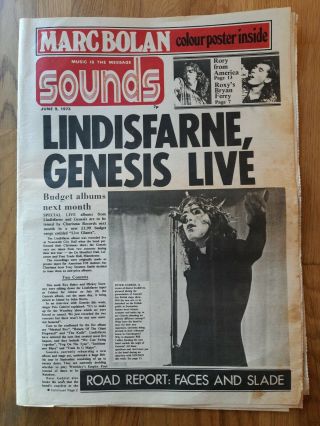 Sounds Music Newspaper June 9th 1973 Lindisfarne Genesis Marc Bolan Poster