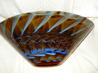 Murano Italy Art Glass Oval Bowl Flowers Fruit Centerpiece Brown Blue Msrp $189