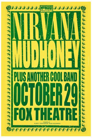 Grunge: Nirvana & Mudhoney At Fox Theatre Concert Poster 1991 12x18