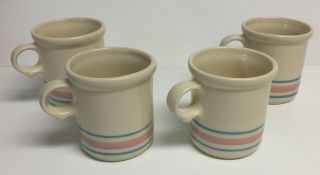 Vintage Set Of Four Mccoy 1412 Pink Blue Stripe Cup Mug 3 1/2 " Tall