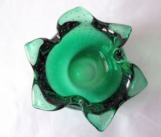 Carl Erickson Mid Century Emerald Green Candy Dish Controlled Bubbles Mcm