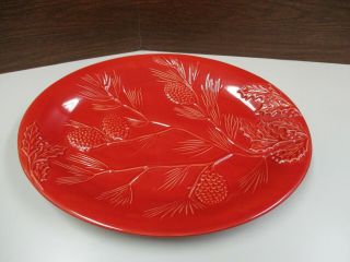 Lenox Rustic Berry 16 " Oval Platter Red Embossed Pine Cones & Holly Retired