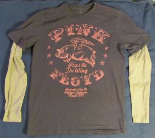 1977 Pink Floyd Pigs On The Wing Concert Medium Gray Long Sleeve T - Shirt - Vg