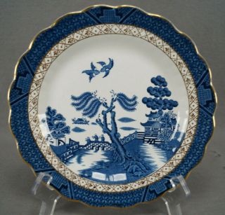 Set Of 3 Booths Real Old Willow A8025 Ironstone Blue & Gold Salad Plates