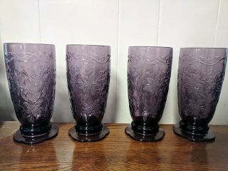Set Of 4 Princess House Fantasia Amethyst Purple Footed Glasses