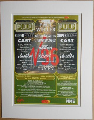 Paul Weller Pulp V Festival 1996 Music Press Poster Type Advert In Mount