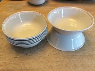 Corelle English Breakfast 8 Cereal Bowls Pink Blue Rim