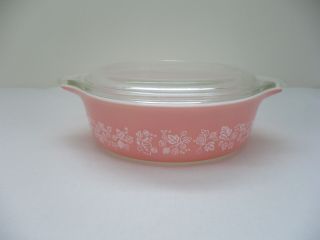 Vintage Pyrex Round 1 Pt.  Pink Gooseberry Casserole Dish W/lid 471