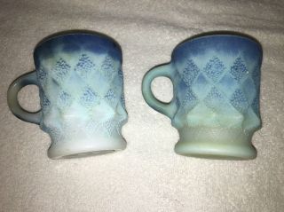 2 Vintage Anchor Hocking Fire - King Blue Diamond Kimberly Coffee Cups Mugs