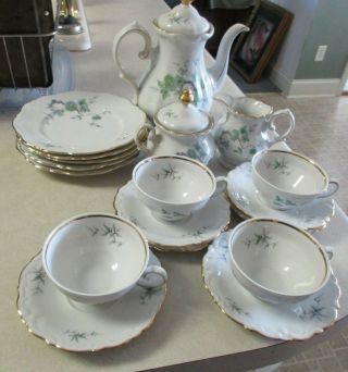 18 Piece Set Winterling Bavaria Green Ming (gold) Coffee Pot Cups Saucers Plates