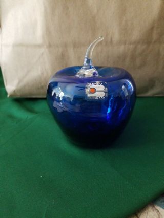 Vintage Blenko Hand Blown Art Glass Apple Cobalt Blue