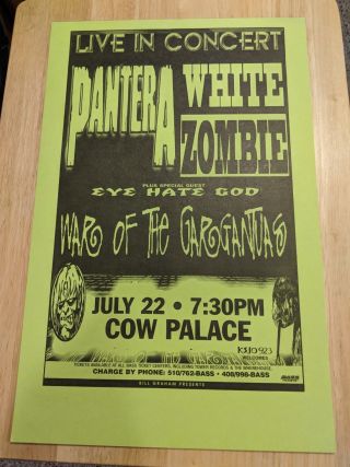 Pantera Concert Poster Cow Palace With White Zombie War Of Gargantuas