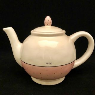 Rae Dunn 2017 Pink Polka Dot Teapot With Sticker