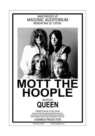 Mott The Hoople / Queen 1974 Detroit Concert Poster