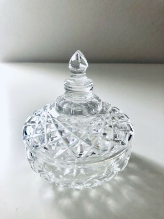 Vintage Lead Crystal Cut Glass Covered Candy Dish 4 - 1/2” X 3 - 1/2”