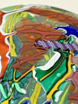 Vibrant Signed Studio Art Glass Kahn Disc Paperweight