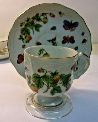 Hand Painted Lenwile China Ardalt Japan Strawberry Butterfly Cup Saucer 6396