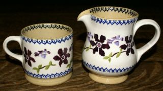 Nicholas Mosse Ireland Pottery " Clematis " Pattern 2 7/8 " Coffee Mug,  Creamer