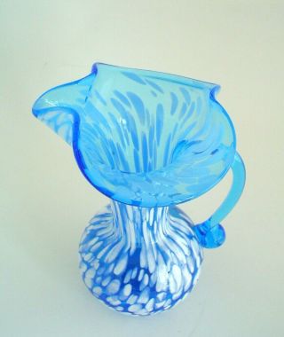 Vintage Hand Blown Art Glass Blue and White Pitcher by Rainbow Glass WV 2
