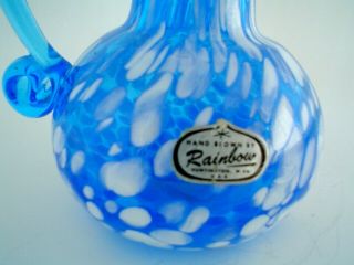 Vintage Hand Blown Art Glass Blue and White Pitcher by Rainbow Glass WV 4
