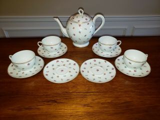 Limoges Uc Fance Floral Teapot,  Cup And Saucer Set Rare Vintage