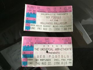 Sex Pistols 1996 Two Concert Ticket Stubs Punk Rock
