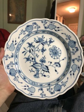 Meissen Antique Oval Mark 9 3/4” Onion Pattern Flow Blue Plate