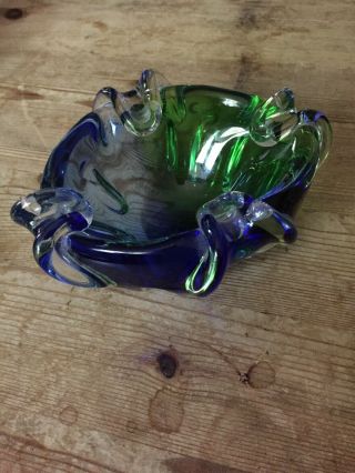 Vintage Murano ? Blue Green Glass Bowl Dish Ashtray