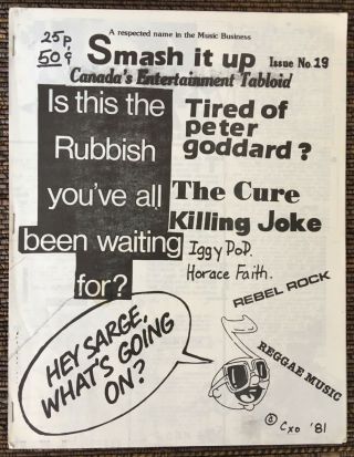 Smash It Up No.  19 Toronto Punk Fanzine 1981 Iggy Horace Faith La Punk Bands