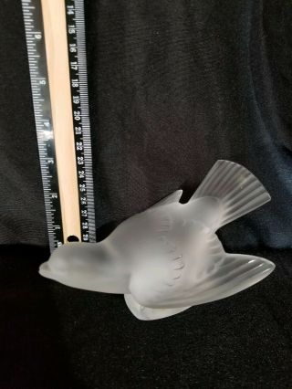 Lalique French Frosted Crystal Glass Sparrow Bird Figurine Signed 5 " Long