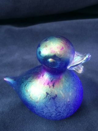 Heron Glass BLUE glass iridescent Duck paperweight.  John Ditchfield style. 2