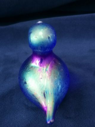 Heron Glass BLUE glass iridescent Duck paperweight.  John Ditchfield style. 4