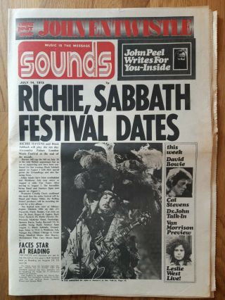 Sounds Music Newspaper July 14th 1973 Black Sabbath,  John Entwistle Poster