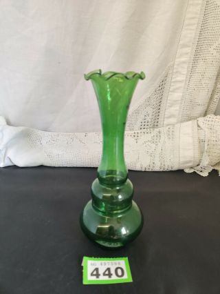 Vintage Hand Blown Green Art Glass Vase 8” Tall