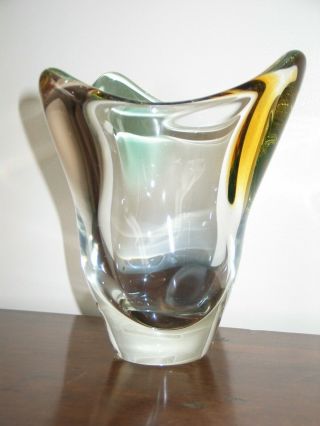 Vintage Murano Sommerso / Czech ? Art Glass Vase Clear Tri Colour 1.  4kg