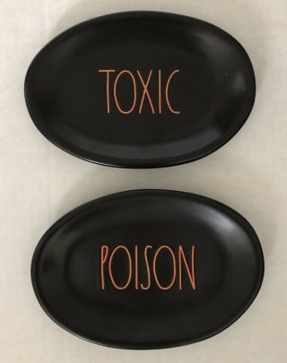 Rae Dunn Toxic And Posion 2019 Halloween Set Of 2 Black Oval Plates