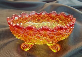 Vintage Amberina Orange Red Footed Candy Dish Depression Glass Mid Century