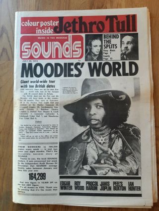 Sounds Music Newspaper July 28th 1973 Moody Blues And Jethro Tull Poster Inside