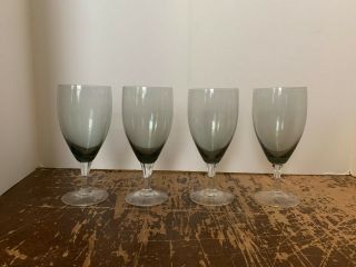 Vintage Fostoria Debutante Gray Glass Water Goblet Stem Set Of 4