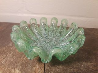 Vintage Green Glass Art Deco Small Center Bowl - Ashtray - Small Dish - Guc