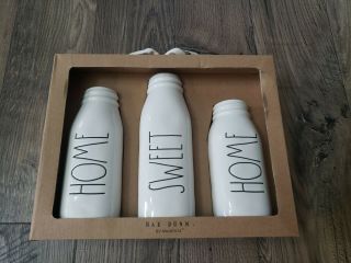 Rae Dunn Home Sweet Home Set Of 3 Ceramic Milk Bottle Vases